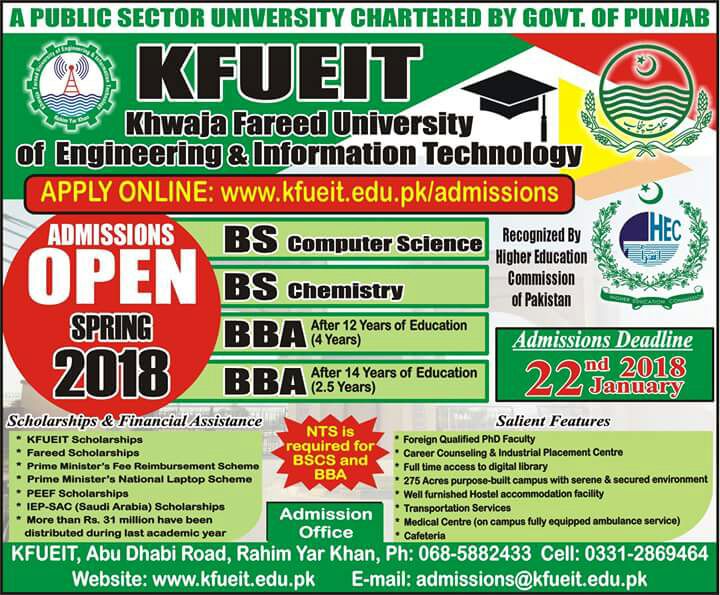 Admissions Open Spring 2018 - KFUEIT