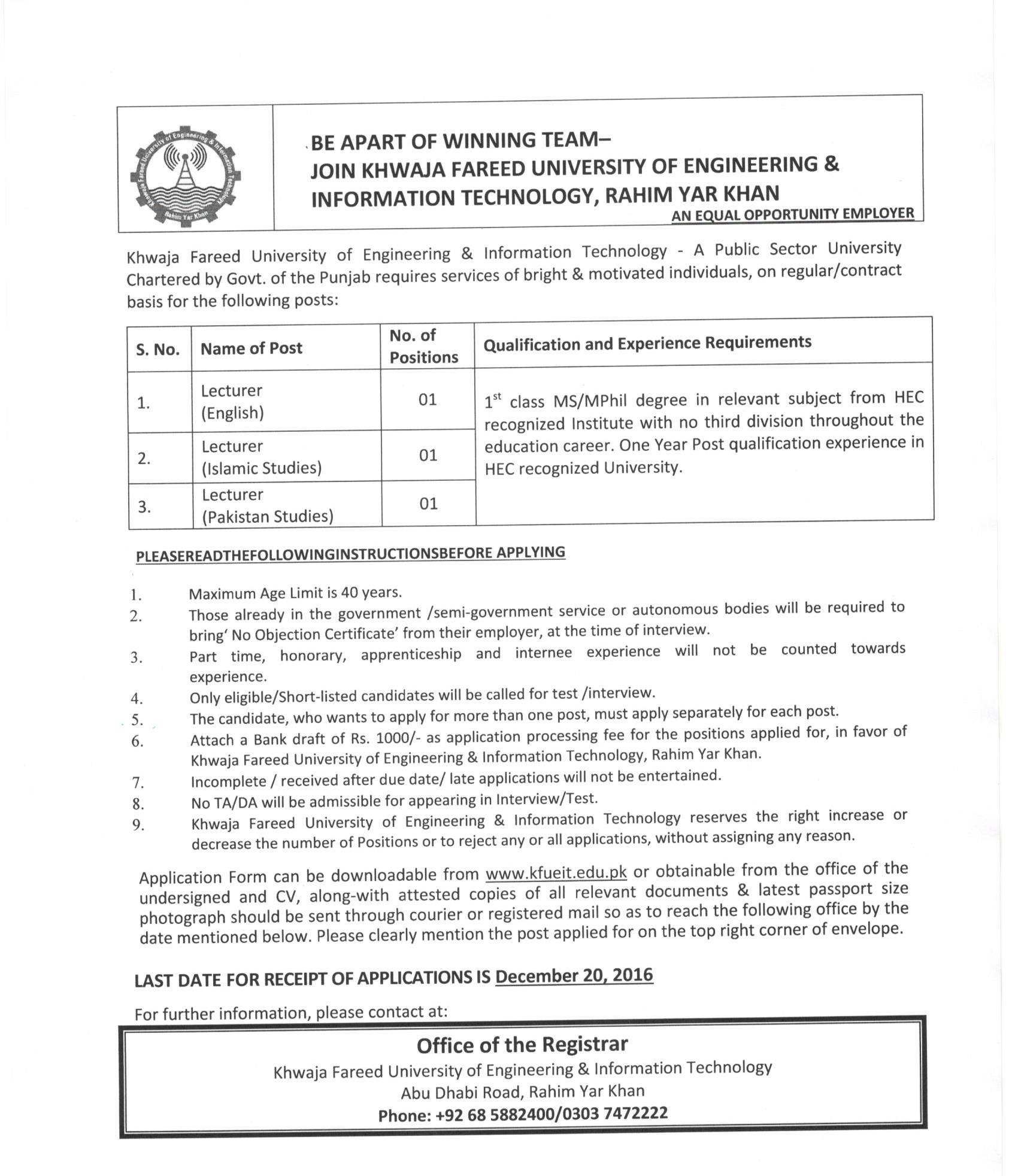 Positions of Lecturer