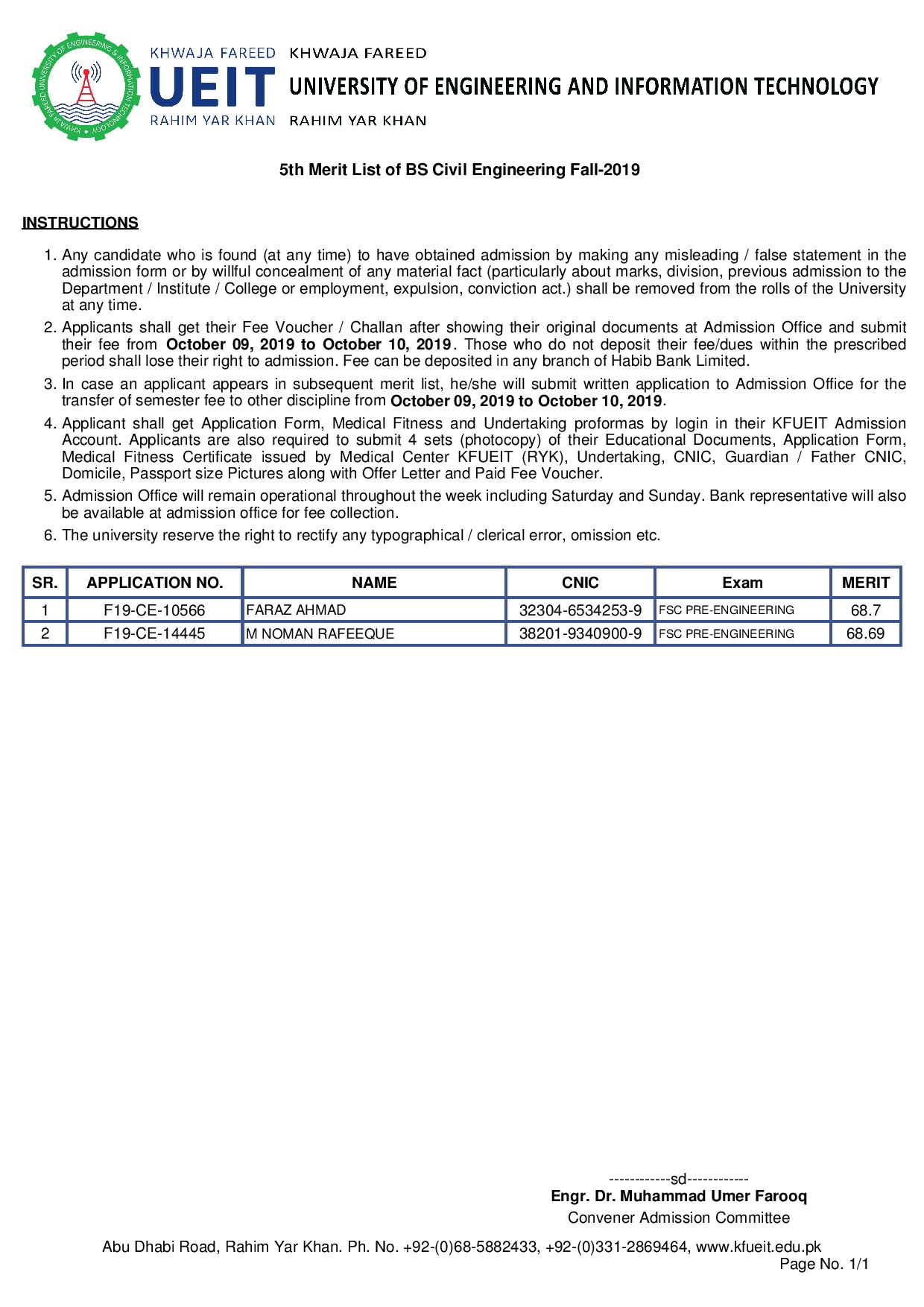 5th Merit List of BS Civil Engineering Fall-2019-page-001