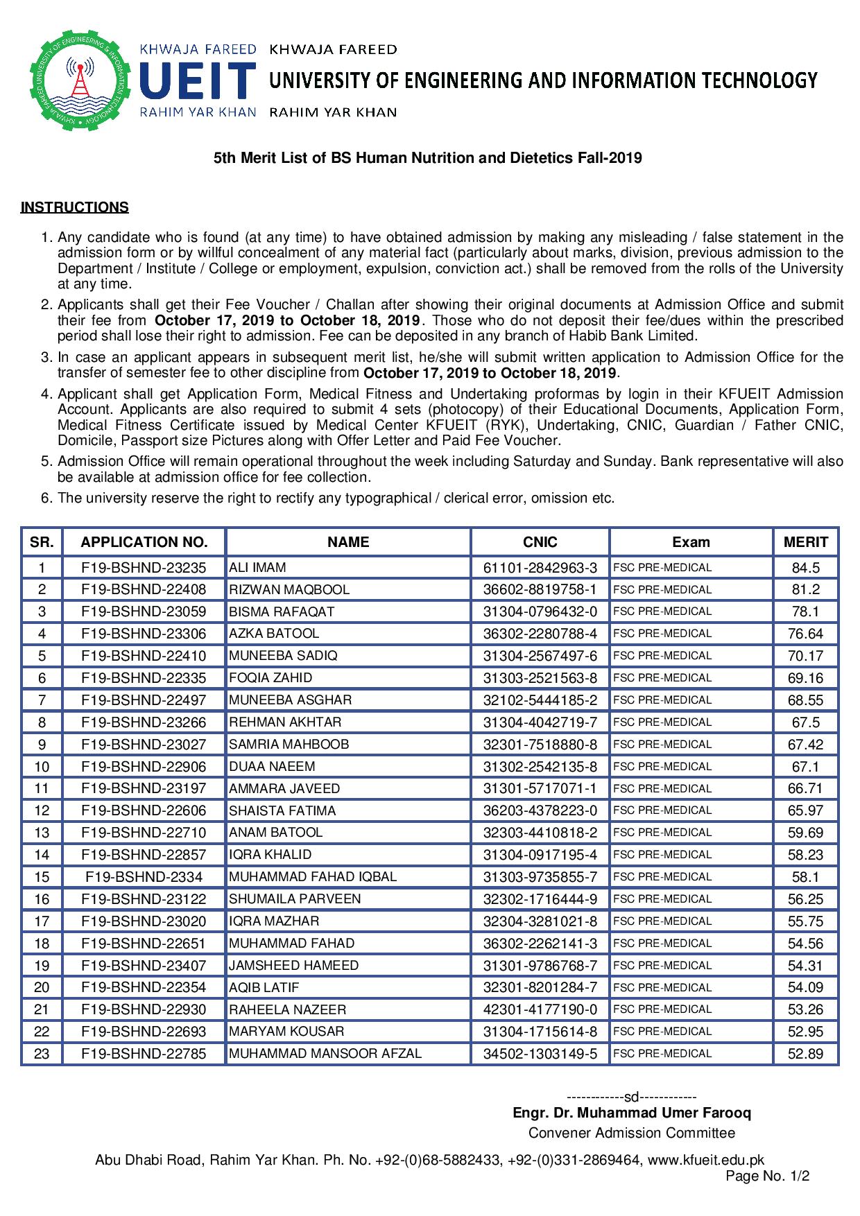 5th Merit List of BS Human Nutrition and Dietetics Fall-2019-page-001