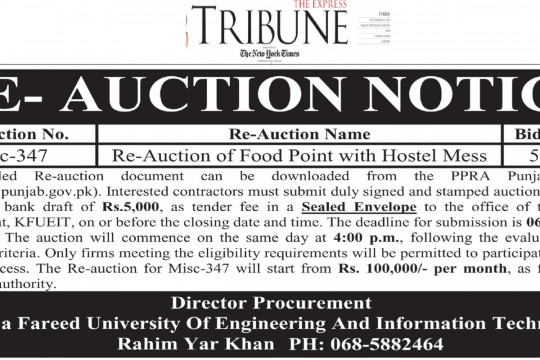 Re-Auction Notice: University Food Point and Hostel Mess