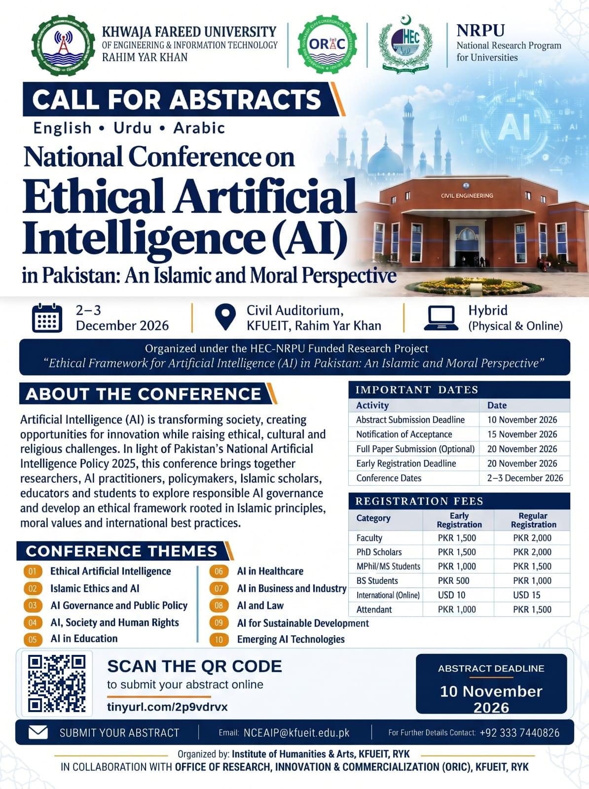 Call for abstracts flyer: National Conference on Ethical AI in Pakistan