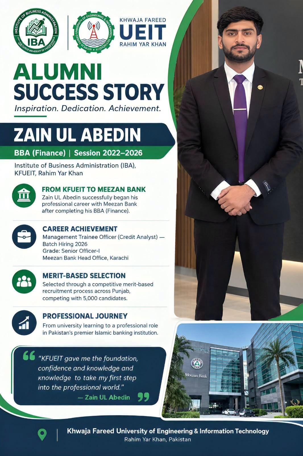 Alumni Success Story: Zain Ul Abedin Joins Meezan Bank as Management Trainee Officer